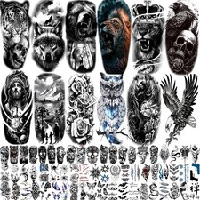 82 Sheets Temporary Tattoo Stickers, Black Skull Skeleton Fake Tattoos for Men