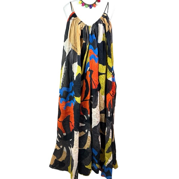H&M Abstract Print Maxi Dress 100% Cotton Spaghetti Strap Boho Summer Sundress M