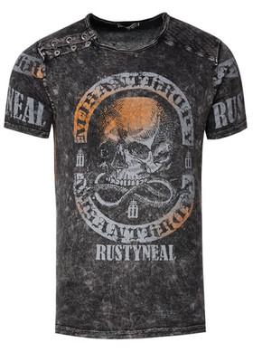 Rusty Neal Herren Verwaschenes T-Shirt mit Skull Print Blau R-15292