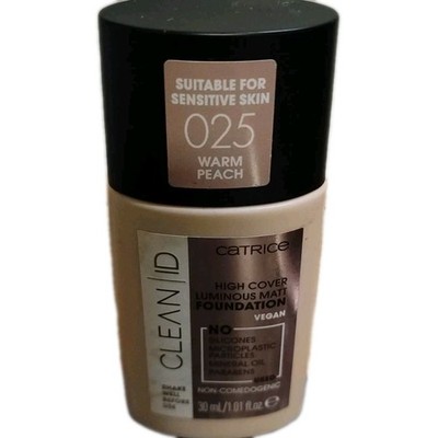 CATRICE CLEAN ID  High Cover Luminous Matt Foundation. 025 Warm Peach. Vegan 