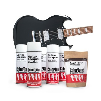 ColorTone Aerosol Finishing Set for Black Gloss, For Guitars and other String...