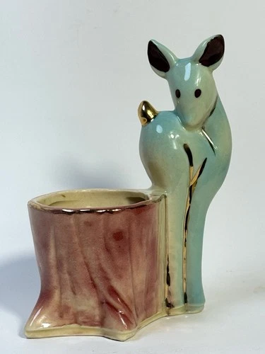 Vintage Planter Shawnee USA Pottery #535 Deer Pink & Blue 5.75” Kitschy MCM