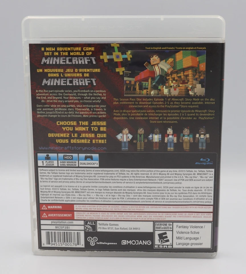 Minecraft: Story Mode Season Pass Disc Sony PlayStation 3 PS3 Game Used - Image 2 of 3