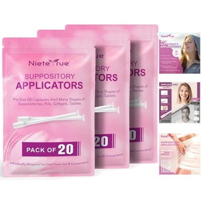 60 Count Suppository Applicators - Soft Tip, Individually Wrapped for Hygiene