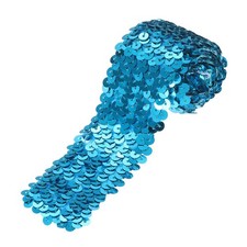 1 Yards 2 Inch Elastic Sequins Trim 5 Row Flat Sequin Strip Lake Blue