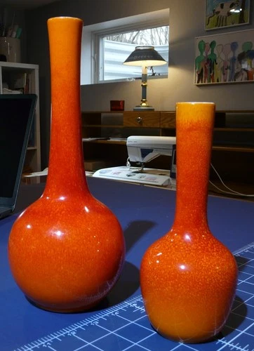 Royal Haeger Pottery Orange Lot of 2 Vases 10” and 7.25”