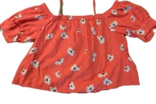 Universal Thread Linen Peasant Cropped Top XL  Floral Off Sholder Puffy Sleeves 