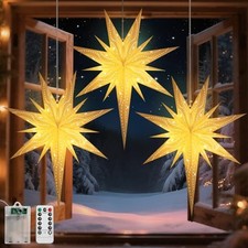 Christmas Paper Star Lantern 3 Pack, Hanging Lights with Remote Polar Star