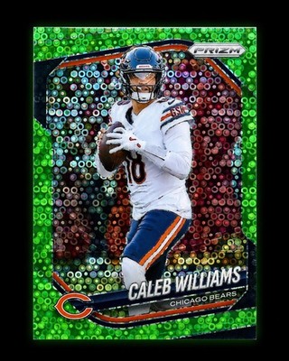 2025 PANINI PRIZM CALEB WILLIAMS NO HUDDLE GREEN PRIZM #/10 SSP CHICAGO BEARS