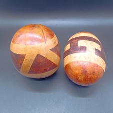 Two Natural Earth Tones Hollow Decorative Gourd Rattlers /Maracas Shakers