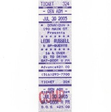 LEON RUSSELL Concert Ticket Stub FARMINGDALE NEW YORK 7/30/05 THE DOWNTOWN Rare