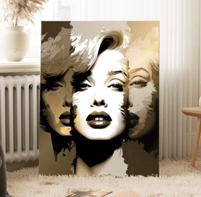 LEINWAND BILDER BIS 145x100x5 Marilyn Monroe POP-ART MODERNES WANDBILD GOLD-GELB