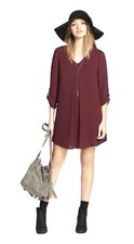 Lush Womens Long Sleeve V Neck Shift Mini Dress Burgundy Small