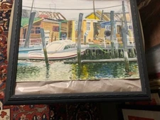 Exciting, Colorful L. Drake signed, 1988 dated Motorboard Watercolor