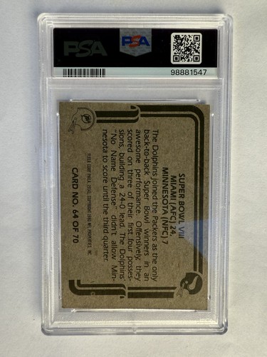 1980 Fleer NFL Team Action Super Bowl VIII Miami vs Minnesota #64 PSA 6 Low Pop - Picture 2 of 2