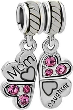 Mother Daughter Heart Love Dangle Charm Beads Bracelet Jewelry Suits Pandora Set