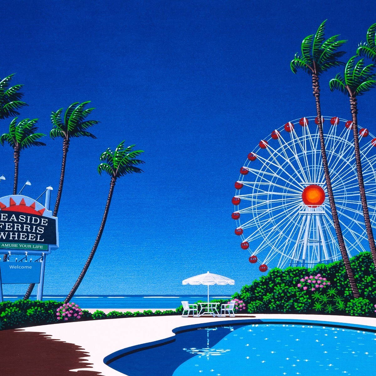 Hiroshi Nagai Art Print Seaside Ferris Wheel Acrylic Framed ‎300