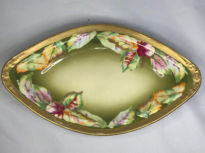 Antique O&EG Royal Austria Hand Painted Autumn Leaves Celery Dish Tray Signed