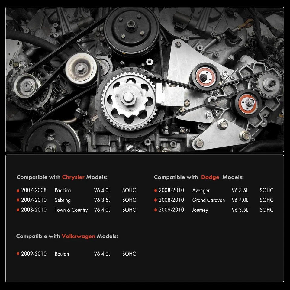 Kit de componentes de transmisión por correa serpentina de 3 piezas para Chrysler Sebring Dodge Volkswagen Foto 4 de 4