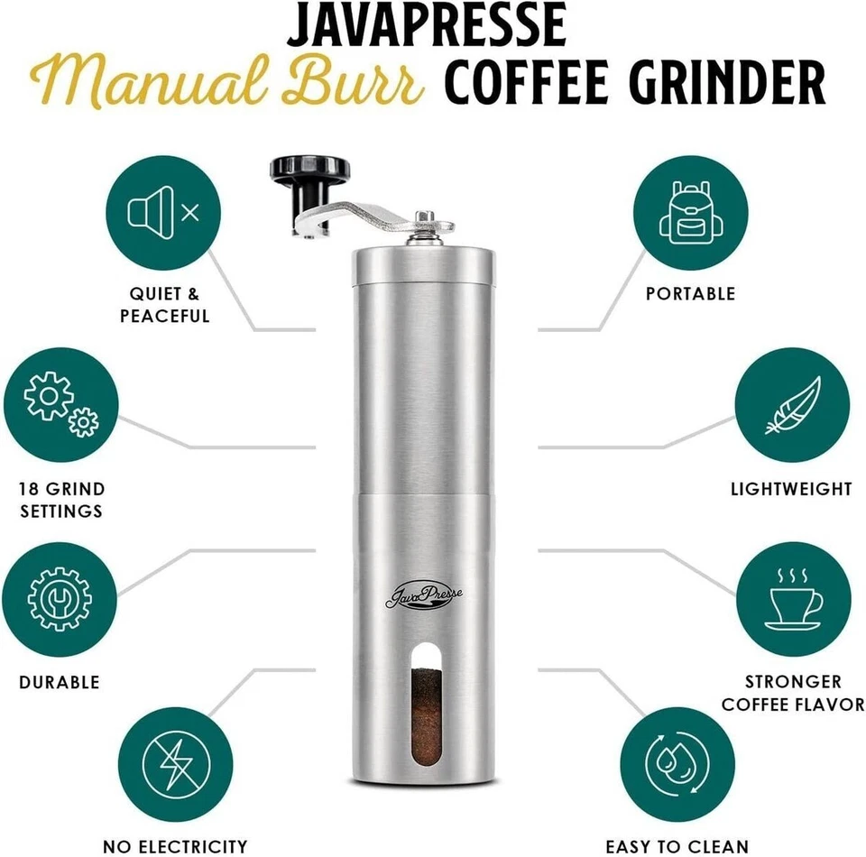 JavaPresse Manual Burr Coffee Grinder Conical Ceramic Java Espresso Adjustable  - Image 3 of 4