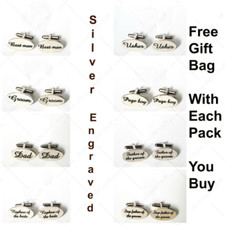 Mens Silver Cufflinks Engraved Personalised Cuflink Cuff & Links Groom Best Man 