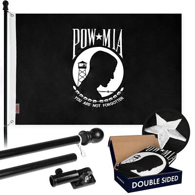 NEW G128 POW Flag & Flagpole Set, 6FT Black Pole and 3x5FT Emb DS Flag