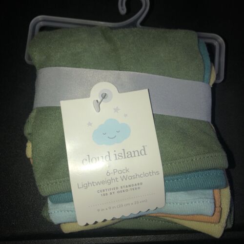 BRAND NEW Cloud Island 6-Pack of Lightweight 9" x 9" Infant Washcloths NEW