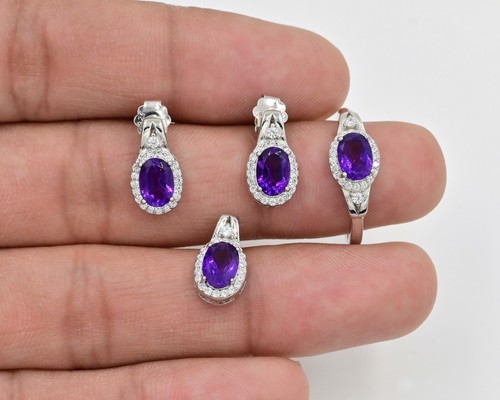 7x5 MM Natural Amethyst Jewelry Set February Birthstone 925 Sterling Silver - Picture 5 of 5