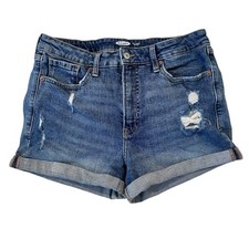 Old Navy Distressed Denim Shorts Women  s 12 Rolled Cuffs OG Short High Rise