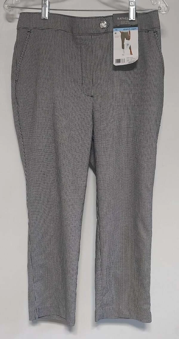 Women's Sz 6 Rafaella Stretch Capri Dress Pants Black White Check NEW Pull On NW