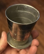 Antique Price 35 Cents Metal Travel Collapsible Whiskey/Water Cup, Nickle, 1897