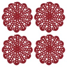 4Pcs Crocheted Cotton Doilies, 5.5" Lace Doilies Lace Placemats, Dark Red