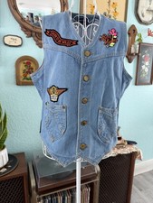 Vintage Brittania Harley Davidson Womens Motorcycle Denim Jean Vest SZ Med