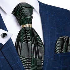Paisley Ascot Ties for Men Silk Woven Cravat Tie and Pocket Green Black White