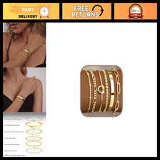 18k Gold Plated Women's Bracelet Set - Stackable Cuff Bangles, Non-Tarnish Jewel