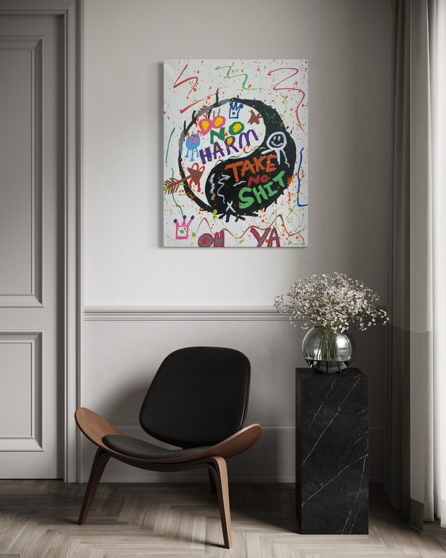 Original Abstract Canvas Painting “Do No Harm / Take No Sh*t” Yin Yang  16x20