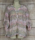 Gloria Vanderbilt Womens 1X Pink Floral Tunic Blouse 3/4 Sleeve Boho Plus Sz Top