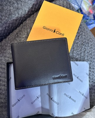 GIanni Conti Mens Bifold Pebbled Leather Wallet Black New in Box