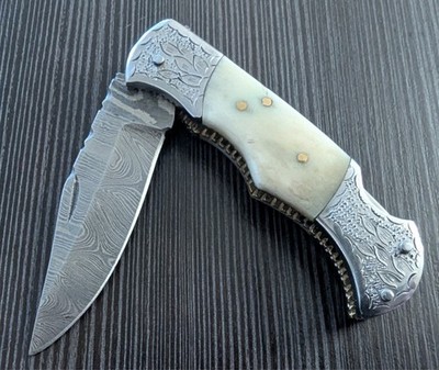 DAMASTMESSER MESSER HANDMADE KAMELKNOCHEN CAMELBONE  2 te Wahl  01