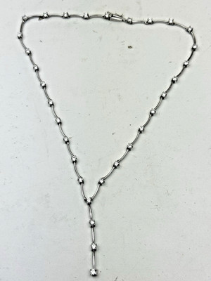 925. Sterling Silver 15'' Multiple Clear Stoned Link Droplet Necklace Hallmarked