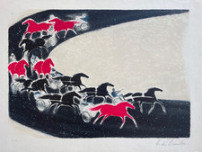 Splendide et rare litho d'André Brasillier signée par l'artiste. Course-Chevaux