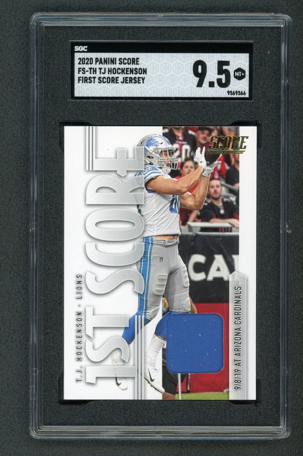 2020 Panini Score T.J. Hockenson 1st Score Jersey Patch Lions SGC 9.5