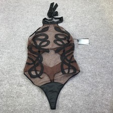 Thistle And Spire Teddy Womens 1X Black Embroidered Snake Sheer Halter Thong