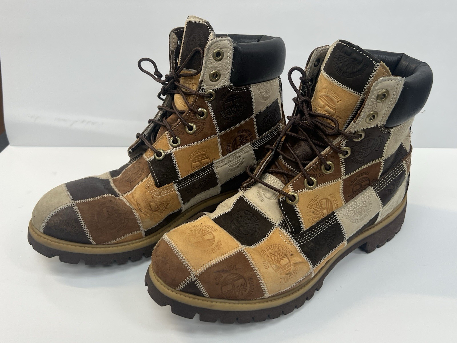 Timberland Patchwork Boots Brown Tan Leather Rare… - image 1