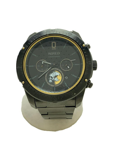 WIRED 7T12-0AJ0 Quartz Analog Black Stainless Steel Watch Near Mint JAPAN