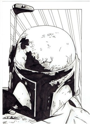 Boba Fett Star Wars Original Art Sketch by UK Artist Gary Parkin Approx. 8 X 11