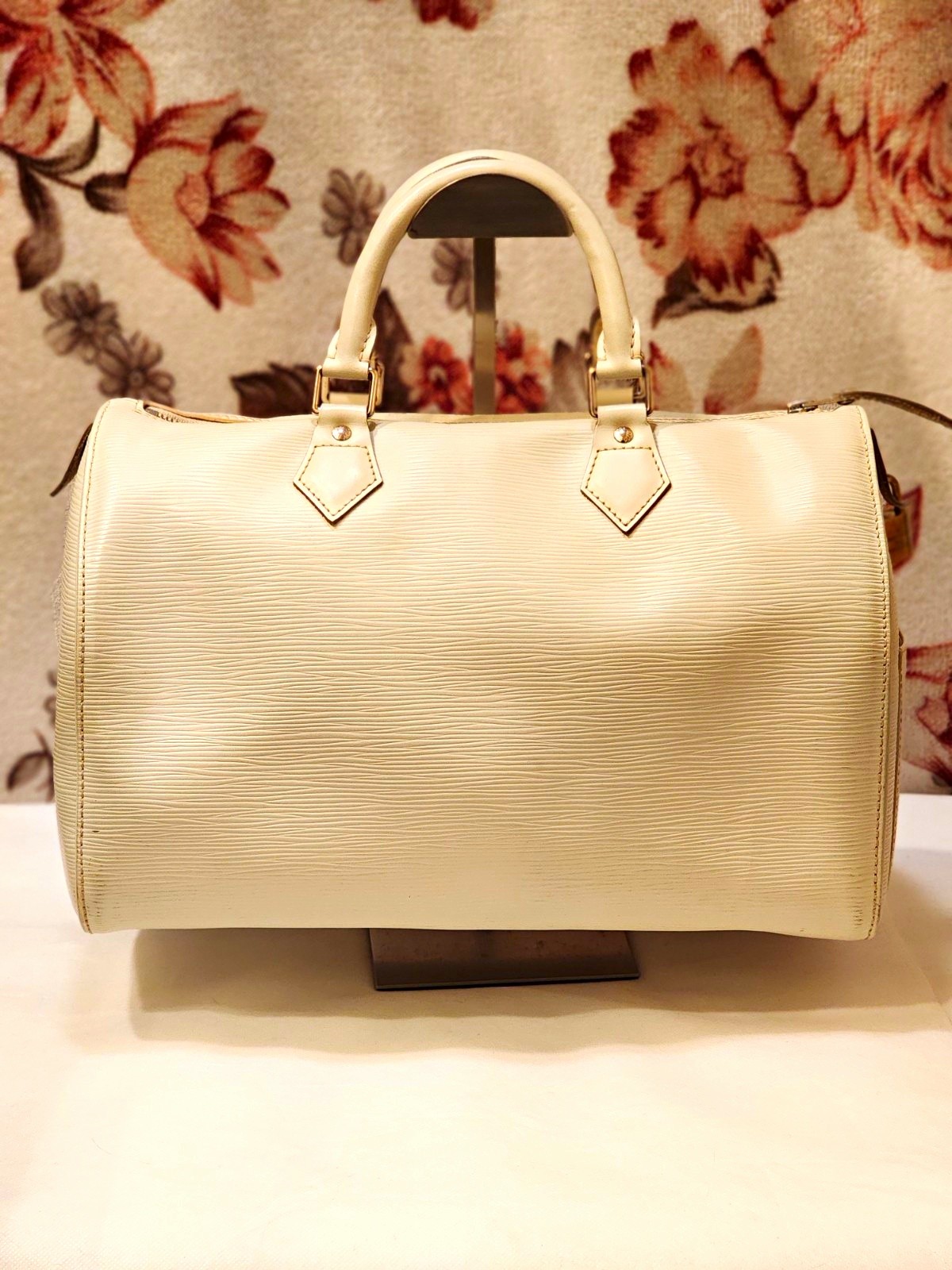 Louis Vuitton Speedy 35 Ivory Epi Leather Satchel Handbag Silver Hardware
