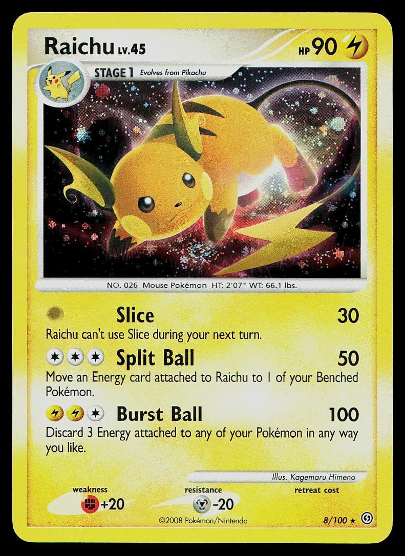 Pokemon Card Stormfront Raichu 8/100 Holo Rare SWIRL
