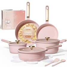 CAROTE Ceramic Cookware Set Nonstick, 14pcs Pots and Pans 14 Piece, Pink