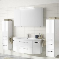 Komplett BadezimmermöBel Set Weiß 120Cm Waschtisch & Spiegelschrank HochschräNke